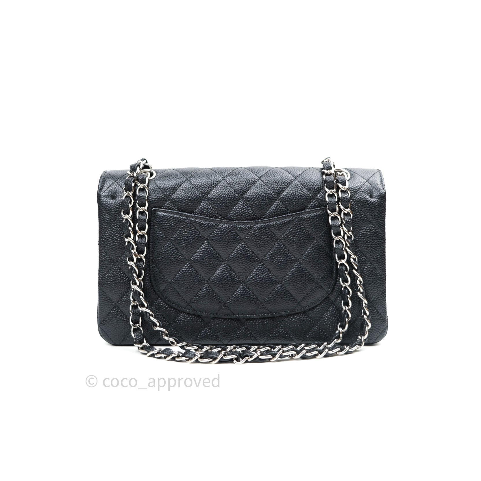 Chanel Classic Double Flap M/L Black Caviar Leather Bag with Silver Hardware - Luxury Designer Handbag for Women, Perfect for Work, Evening Events & Special Occasions
