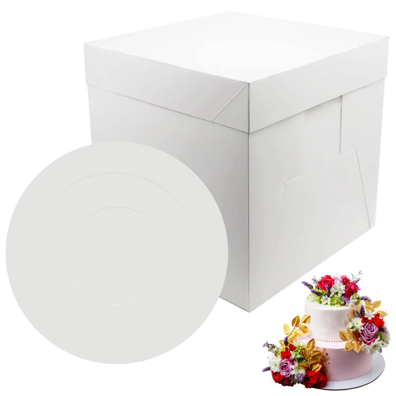 2 Sets 10x10x10 Inch White Cake Boxes with Cake Boards - Disposable Bakery Containers for Birthday, Wedding & Party Cakes - Perfect for Bakeries & Home Baking