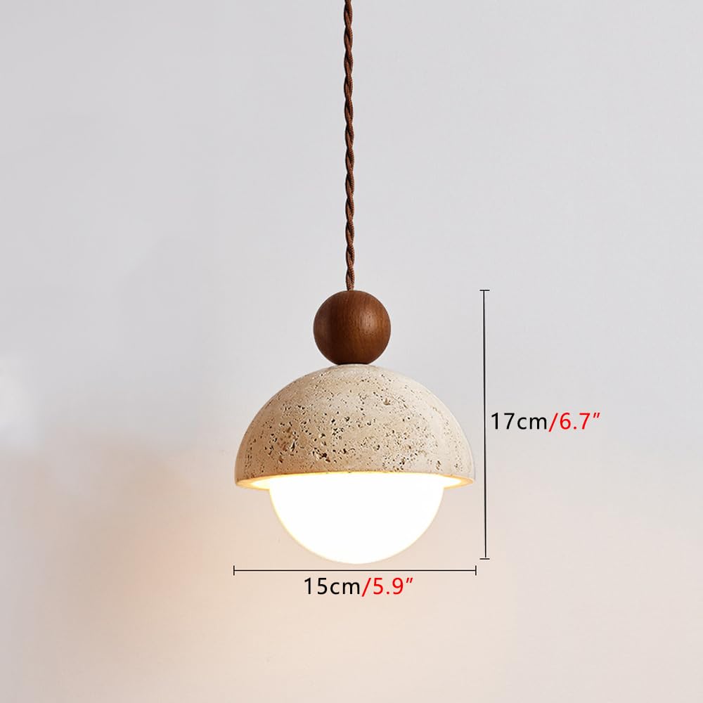 Natural Stone Shade Spherical Pendant Light - Retro Mini Pendant Lamp Nordic Style Hanging Lighting for Kitchen Island, Dining Room & Bedroom - Solid Wood Ceiling Light with E27 Socket - Perfect for Farmhouse, Modern & Industrial Decor