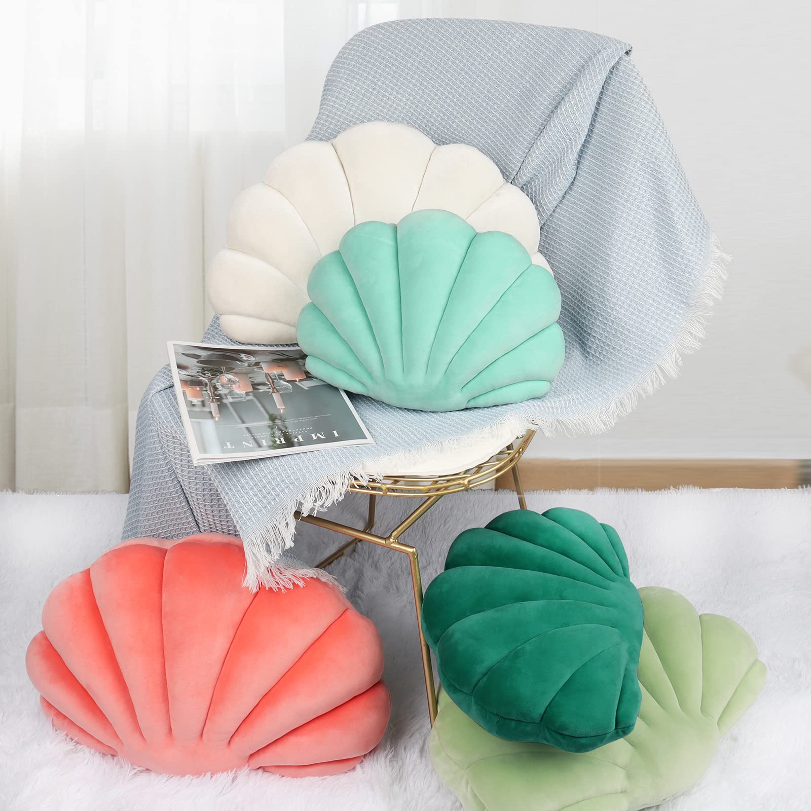 3D Velvet Seashell Pillow - Soft Ocean-Themed Decorative Throw Pillow for Bed, Couch, Sofa & Chair (18x13 Inches) | Perfect for Coastal Decor, Beach House & Nautical Nursery Room