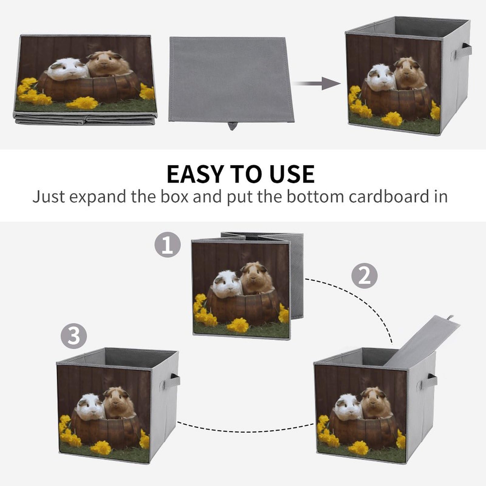 1PCS Collapsible Storage Bins for Guinea Pigs - Printed Foldable Storage Containers with Handles, Multi-Functional Organizer Box for Shelves, Home, Office & Pet Supplies Storage | Perfect for Bedroom Closet, Kids Toy Organization & Laundry Room