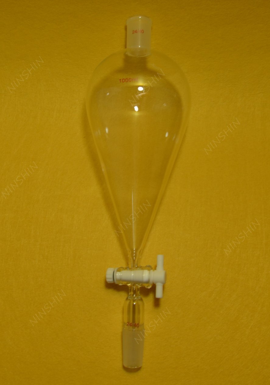 24/40 1000ml Pear Shape Separatory Funnel with PTFE Stopcock - Premium Lab Glassware for Chemical Extraction & Liquid Separation in Laboratories