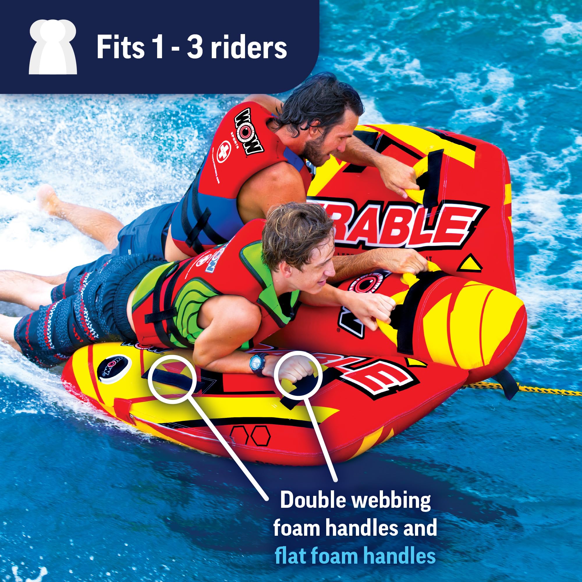 WOW Sports 1 or 2 Person Inflatable Steerable Tube for Boating - Take Control of the Ride (Model 19-1090) | Perfect for Family Fun, Water Sports & Lake Adventures
