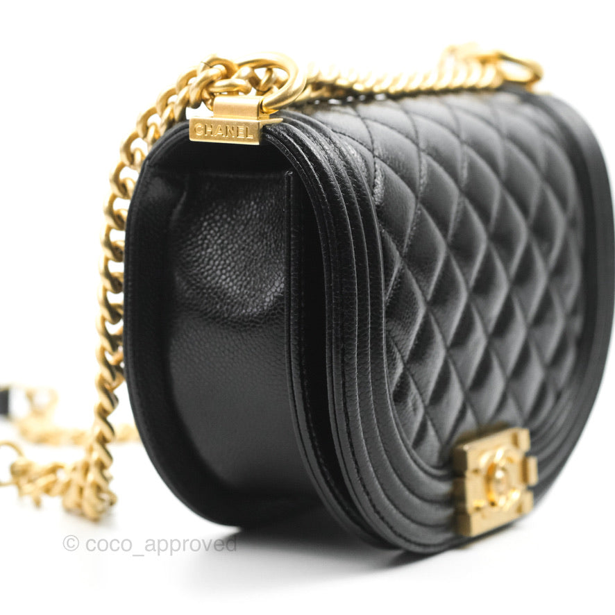 Chanel Boy Messenger Bag Black Caviar Leather with Aged Gold Hardware - Luxury Crossbody Bag for Women, Perfect for Work, Travel & Evening Events