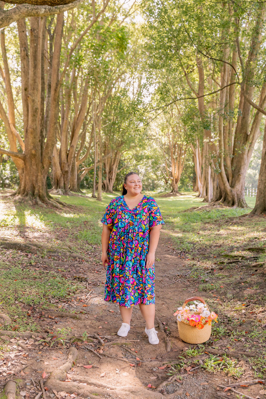 Kasey Rainbow Africa Print Peak Midi Dress - Floral Summer Dress for Women, Perfect for Beach Vacations & Casual Outings