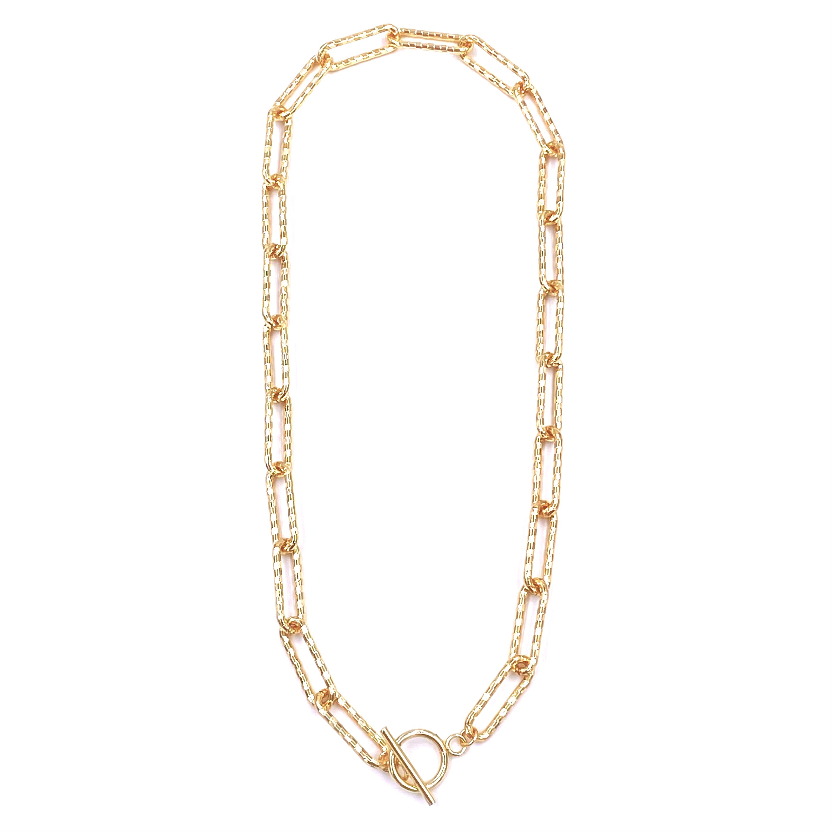Ashley Gold Stainless Steel Diamond Cut Chain Necklace with Toggle Clasp - Elegant Jewelry for Women, Perfect for Parties, Weddings & Everyday Wear
