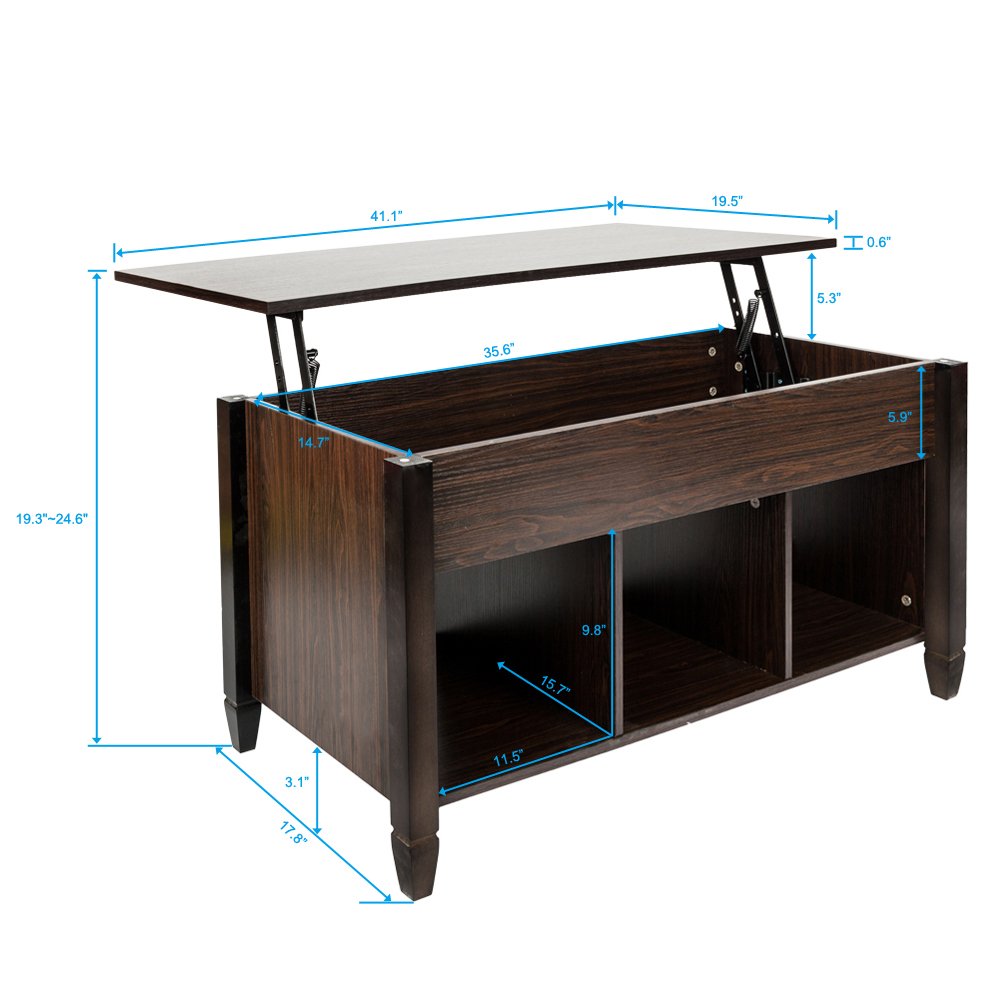 Adjustable Lift Top Coffee Table with Hidden Storage - Modern Wooden Lift-Top Coffee Table with Lower Shelf for Living Room, Office, or Dorm - Espresso Brown Finish for Stylish Home Decor