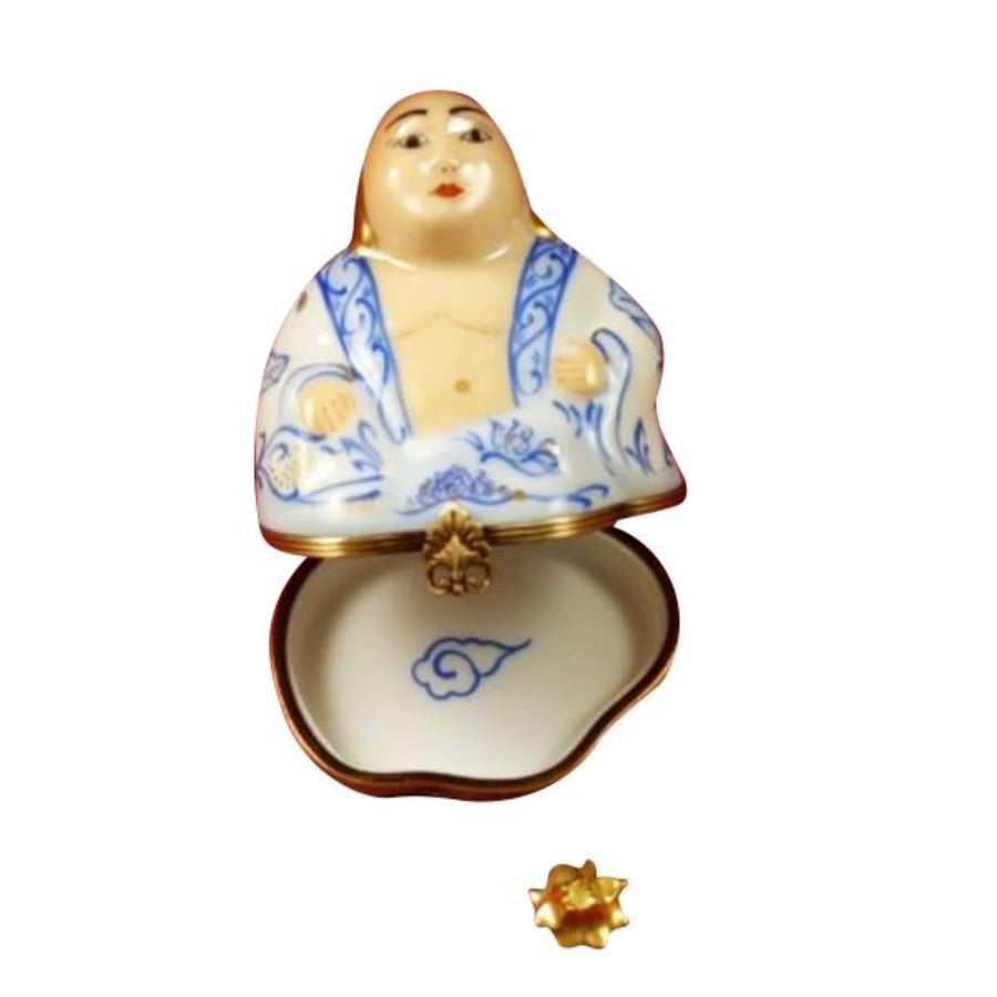 Lucky Buddha Limoges Porcelain Figurine - Handcrafted Collectible Statue for Home Decor, Meditation Spaces & Feng Shui Gifts