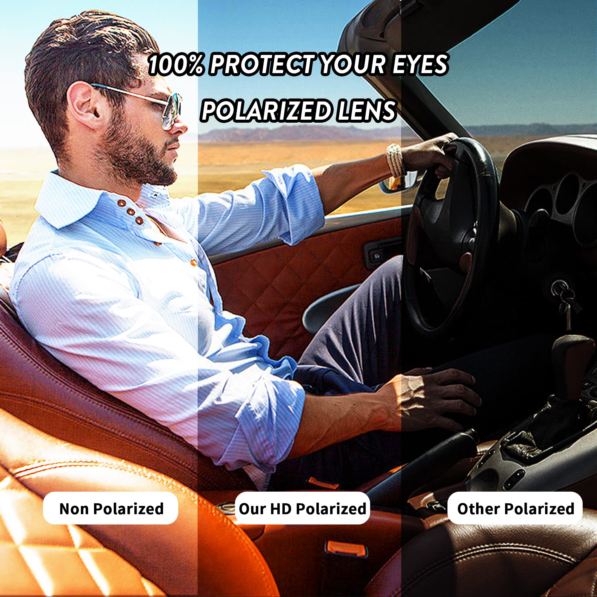 Polarized Rimless Rectangle Clip-On Sunglasses for Men & Women - Lightweight UV Protection for Driving, Outdoor & Fashion Use