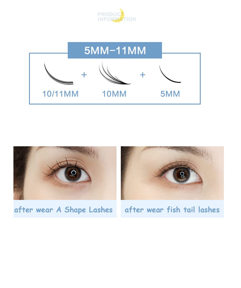 Natural 3D DIY Eyelash Extensions Kit - 40pcs 5mm Lower Lashes + 80pcs 10/11mm A-Shape + 80pcs Fish Tail Volume Lashes (Mixed C Curl) for Professional Salon & Home Use - Perfect for Bridal, Party & Everyday Glam Looks
