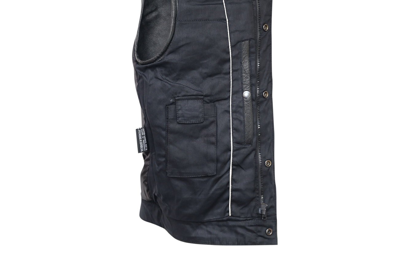 Men's Motorcycle Leather Vest with Zipper & Button Closure, Gun Pockets, MC Club Style, 1 Panel Back - Size 8XL (70