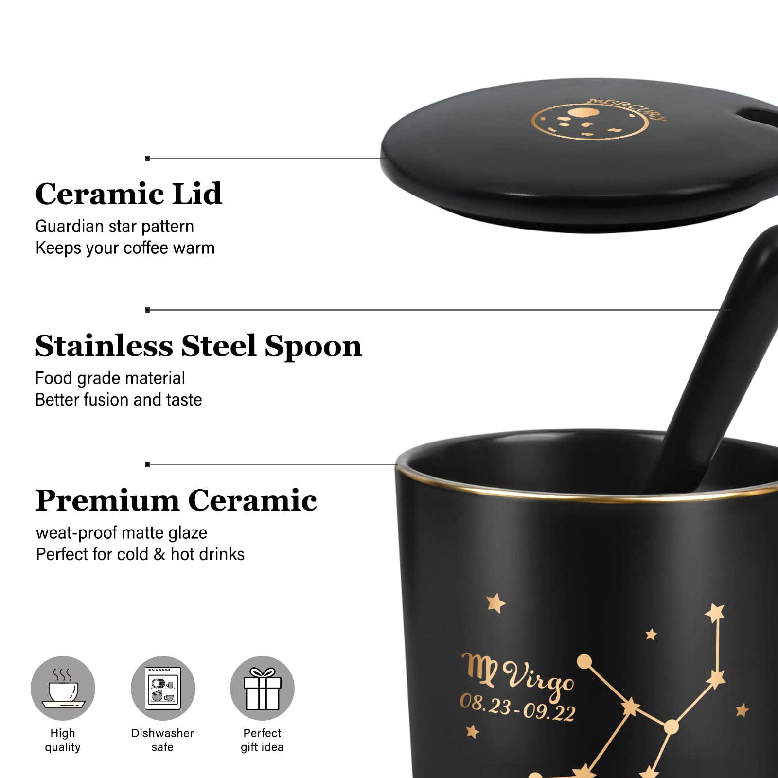 Virgo Zodiac Coffee Mug - 14oz Black Constellation Astronomy Cup with Gift Box | Perfect Virgo Birthday Gifts for Women, Girls, Teens & Friends | Ideal for Horoscope Lovers, Office Use, Home Decor & Coffee Enthusiasts