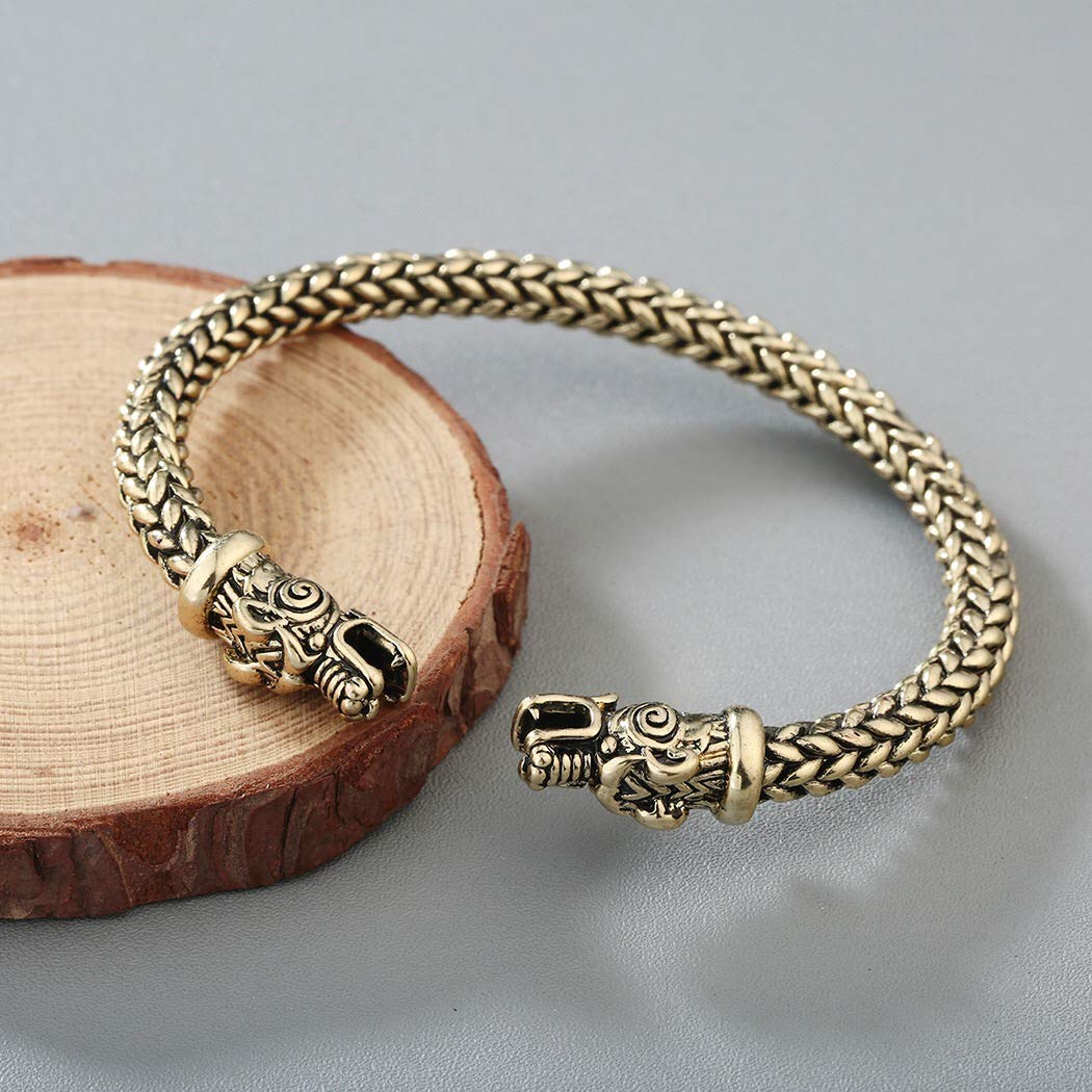 AILUOR Viking Dragon Bracelet for Men - Adjustable Norse Cuff Bangle in Gold & Silver | Pagan Jewelry for Everyday Wear, Gifts & Special Occasions