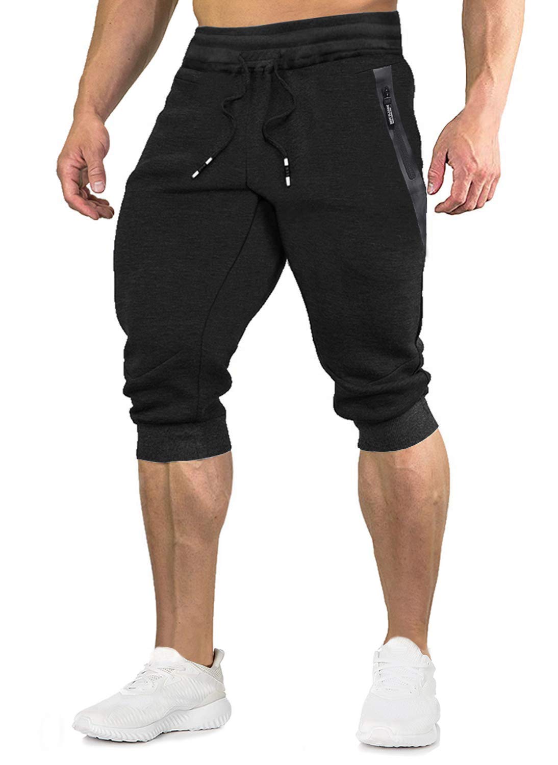 EKLENTSON Men's 3/4 Jogger Running Shorts - Summer Below Knee Workout Training Shorts with Zip Pockets | Gym, Running & Outdoor Activities