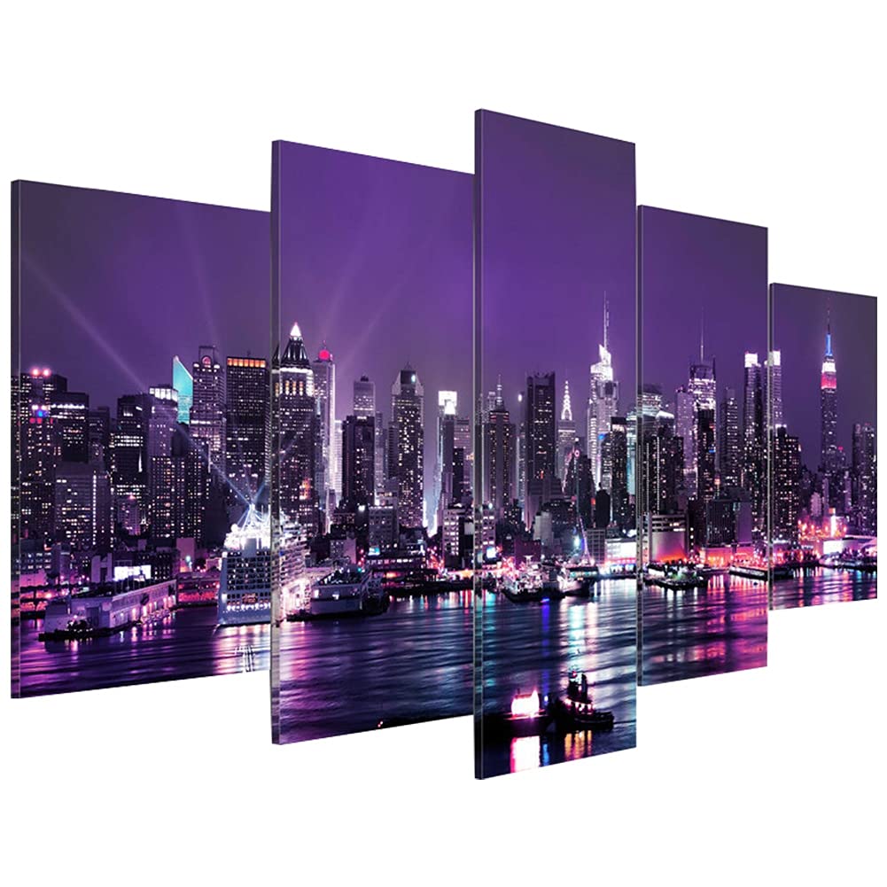 2021 NEW 5-Piece City Simple Decorative Painting Set - Modern Abstract Wall Art for Bedroom & Living Room Decor - Frameless Canvas Artwork (40W x 20H Inches) - Perfect for Home, Office & Gift Giving