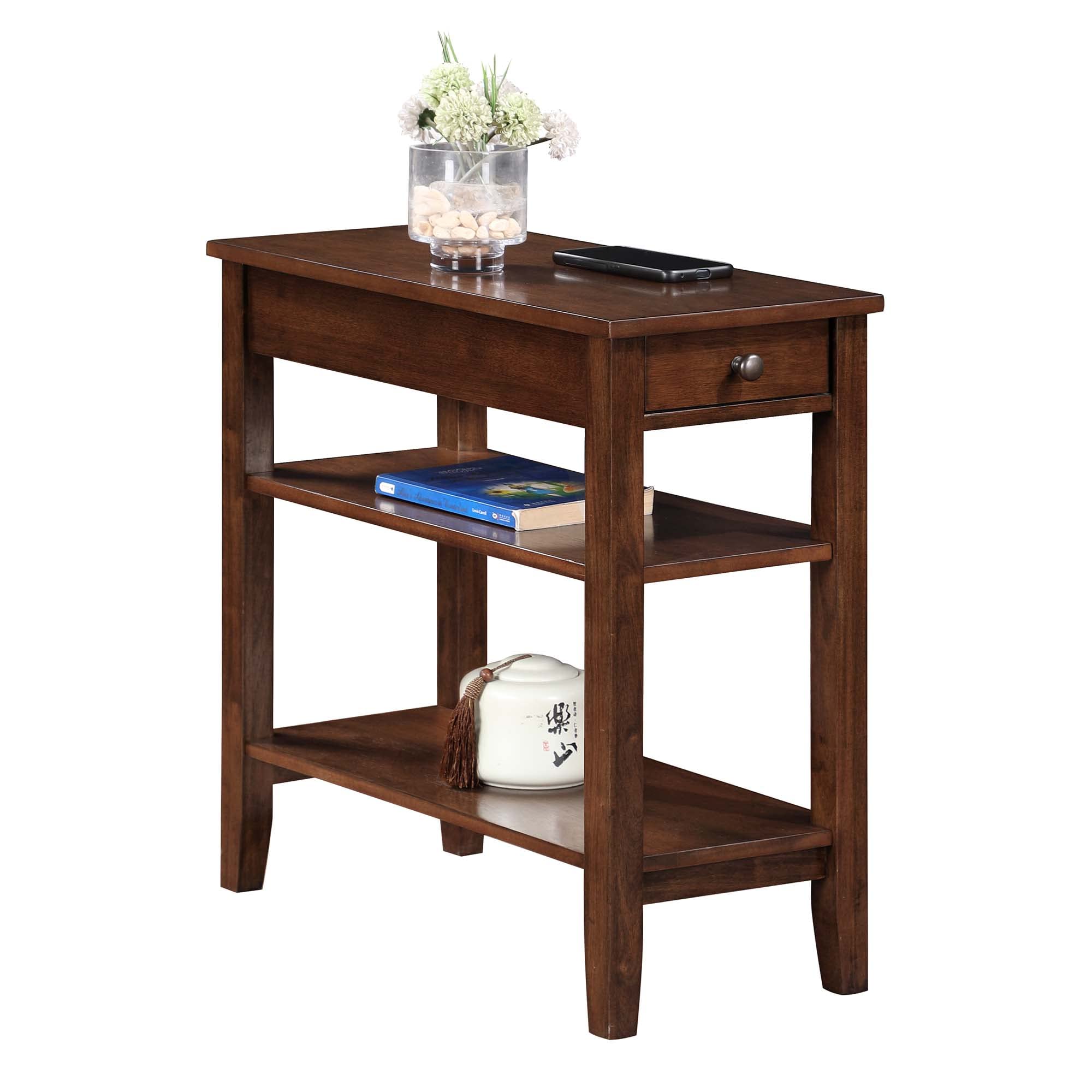 Convenience Concepts American Heritage Chairside End Table with Drawer - 23.5 Inch Classic Living Room Side Table with Storage Shelf | Bedroom Nightstand in Espresso Finish | Perfect for Living Rooms, Bedrooms & Home Offices