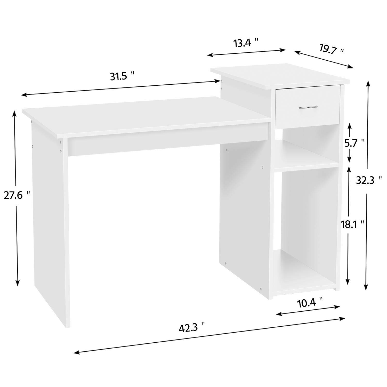 Yaheetech 44 Inch Home Office Desk & Ergonomic Chair Set with Drawer - Adjustable Height Computer Workstation for Small Spaces, White & Black - Perfect for Remote Work, Gaming & Study Setup