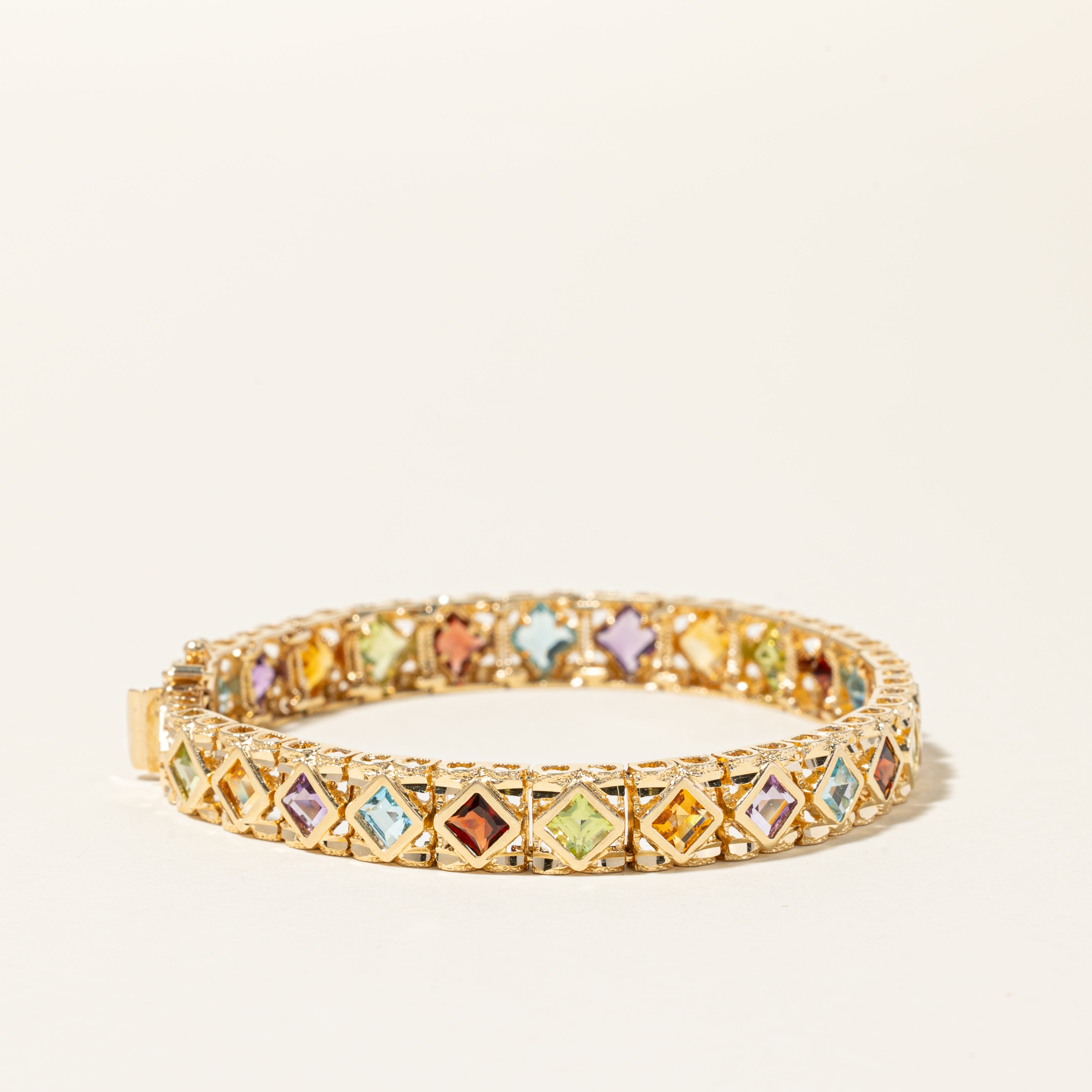 14K Yellow Gold Multi Gemstone Bracelet for Women - 6.9ctw Natural Gemstones, 7 Inches Adjustable Length, Elegant Gift for Anniversary, Birthday & Special Occasions | Perfect for Parties, Weddings & Everyday Wear