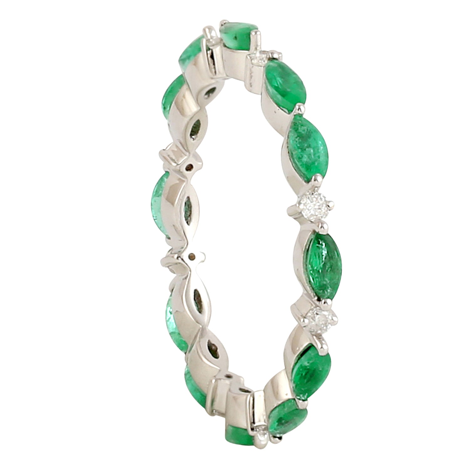 18K White Gold Marquise Cut Emerald and Diamond Prong Ring for Women - Elegant Wedding, Engagement, or Anniversary Jewelry Gift