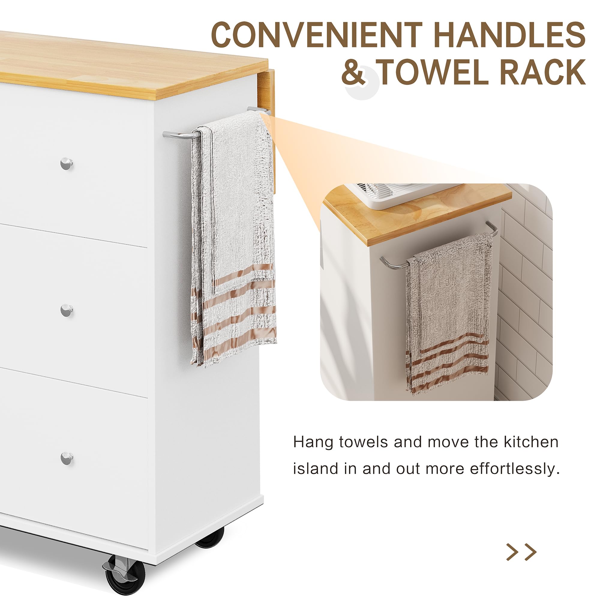 SUNLEI 39.7-Inch White Kitchen Island Cart on Wheels with Storage Cabinet & Foldable Drop Leaf - Portable Rolling Kitchen Table with Towel Handle - Perfect for Small Kitchens, Apartments & Dining Room Prep