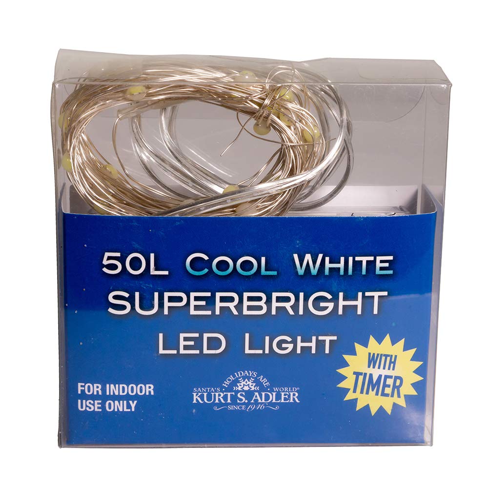Kurt S. Adler BAT0301CW White LED String Lights - 20ft Fairy Lights for Indoor & Outdoor Decor, Christmas, Wedding, Party, Garden, and Patio Lighting