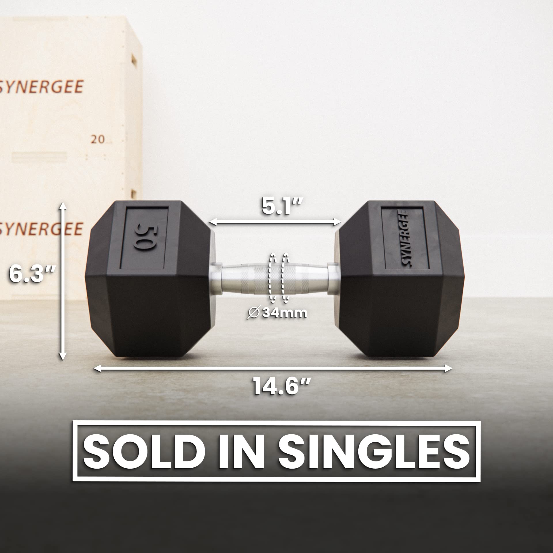Synergee Rubber Encased Hex Dumbbells with Chrome Handle - 2.5-50lbs All-Purpose Weights for Strength Training, CrossFit & Home Gym Workouts | Durable Fitness Equipment for Men & Women