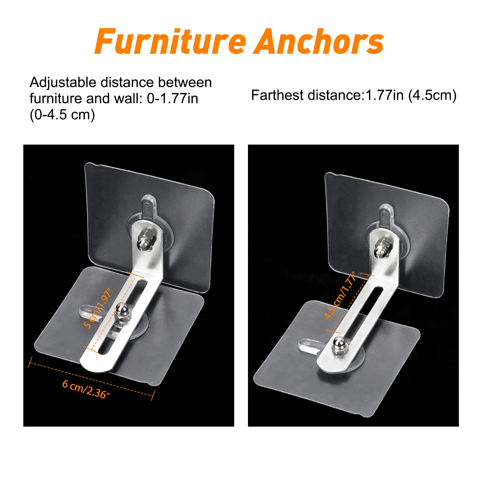 8 Pack Furniture Safety Anchors - No Drill Anti-Tip Wall Mounting Kit for Baby Proofing Bookshelves, Dressers & Cabinets - Adjustable Metal Brackets for Child & Pet Safety - Perfect for Nursery, Living Room & Office Use