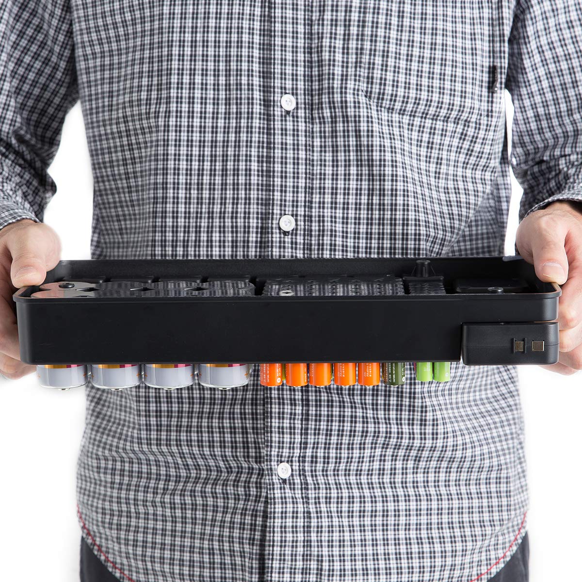 Portable Battery Organizer Storage Case with Wall-Mounted Design - Holds 110 Batteries (AAA, AA, 9V, C, D & Button Cells) - Includes Battery Tester & Perfect-Size Slots - Ideal for Home, Office & Garage Organization