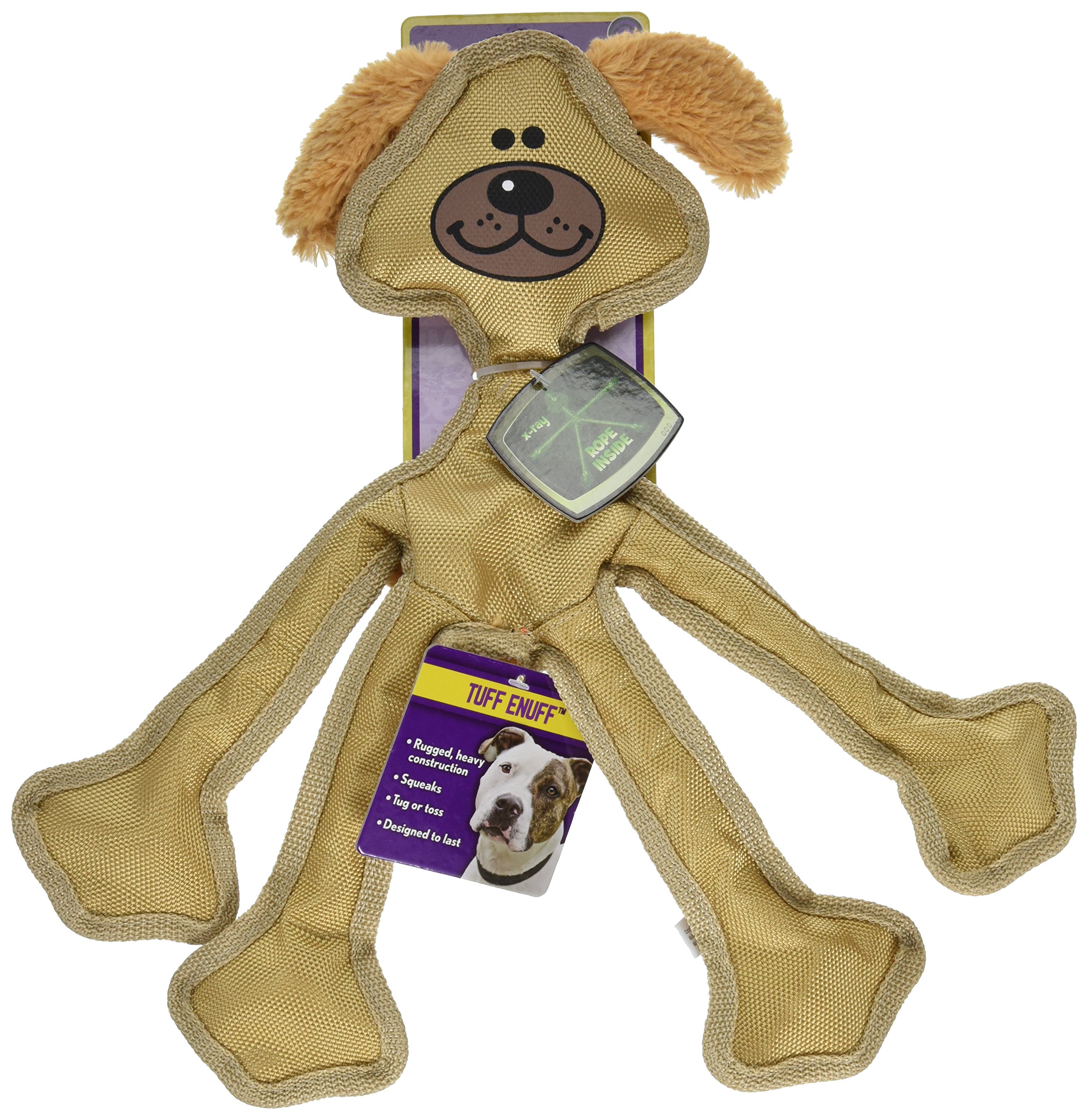 Multipet Skele Dog Rope Toy - Durable Nylon Tug of War Chew Toy with Squeaker - Interactive Fetch & Toss Play for Small Medium Large Dogs - Perfect for Indoor Outdoor Playtime (15 Inch, Tan)