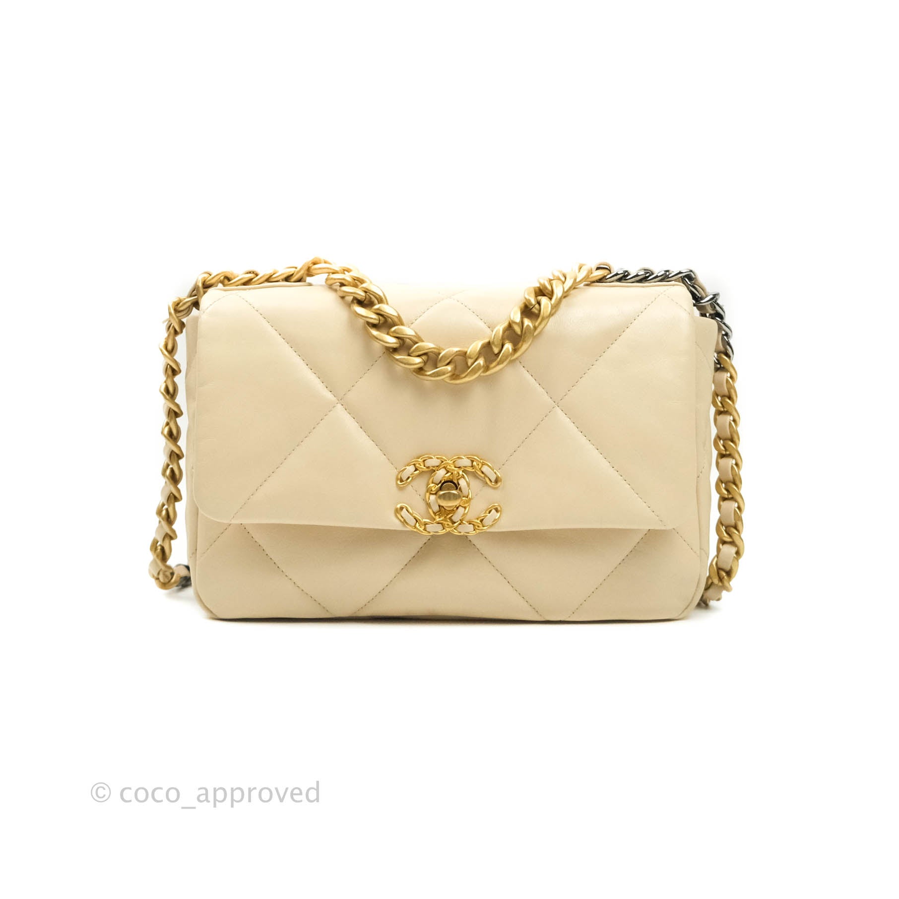 Chanel 19 Small Beige Goatskin Leather Bag with Mixed Gold & Silver Hardware - Luxury Shoulder Bag for Women, Perfect for Work, Date Night & Special Occasions