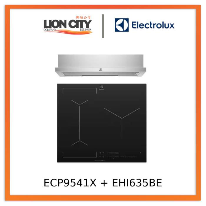 Electrolux ECP9541X 90cm UltimateTaste 300 Pull Out Extractor Hood & EHI635BE 60cm UltimateTaste 700 3 Zone Induction Cooktop - Modern Kitchen Appliances for Efficient Cooking and Ventilation