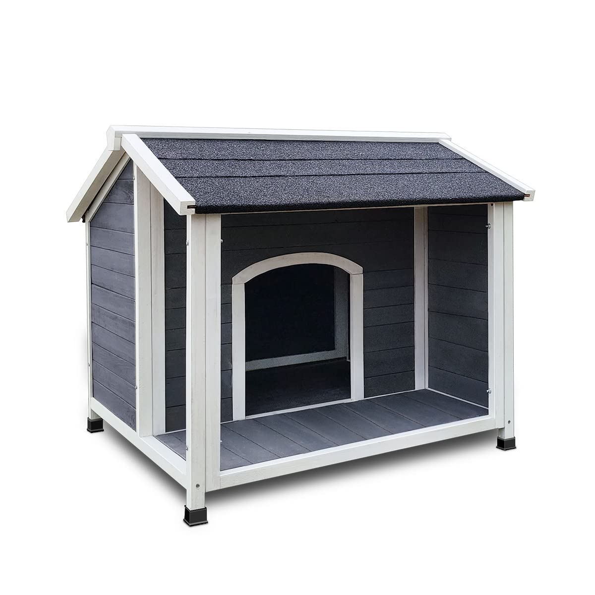 Large Outdoor Wooden Dog House - Waterproof & Windproof Insulated Dog Kennel with Porch Deck - Durable Weatherproof Shelter for Medium to Large Dogs - Perfect for Backyard, Patio, or Garden Use