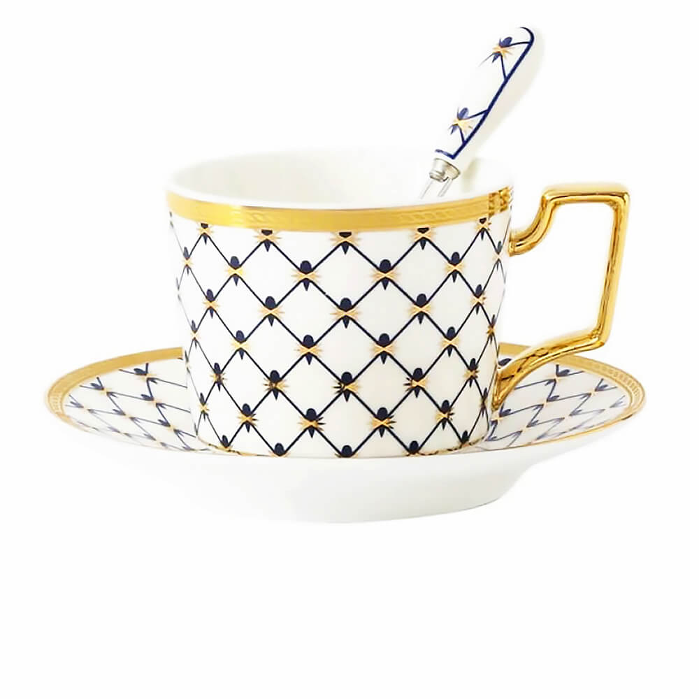 Premium Blue Porcelain Tea Cups and Saucers Set - Elegant Tea Drinking Experience for Afternoon Tea, Gifts, and Home Decor