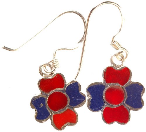Handmade Nepalese Silver Inlay Earrings - Authentic Sterling Silver Jewelry for Women - Perfect for Boho, Ethnic & Festival Fashion