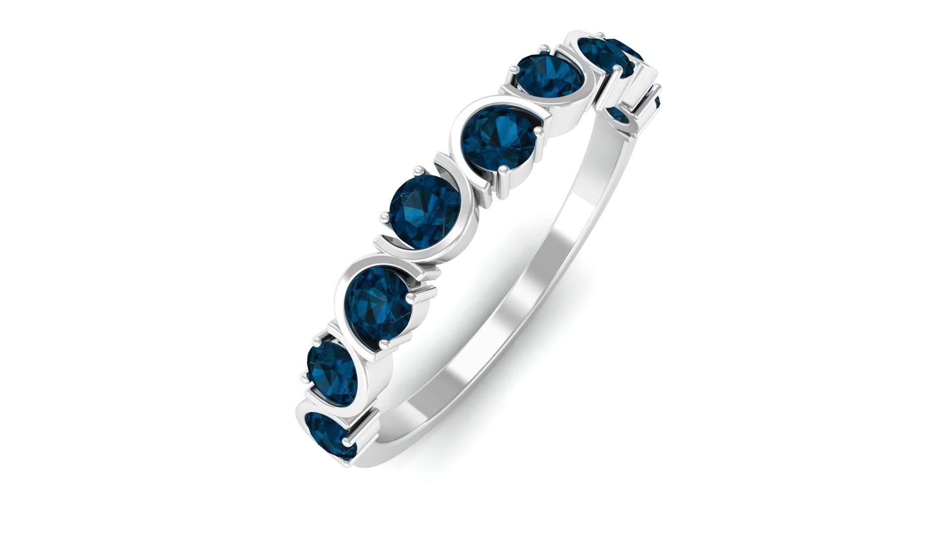 0.75 CT London Blue Topaz Ring for Women - 14K Solid Gold Half Eternity Band, Elegant Wedding & Anniversary Jewelry Gift, Perfect for Bridal, Engagement & Special Occasions