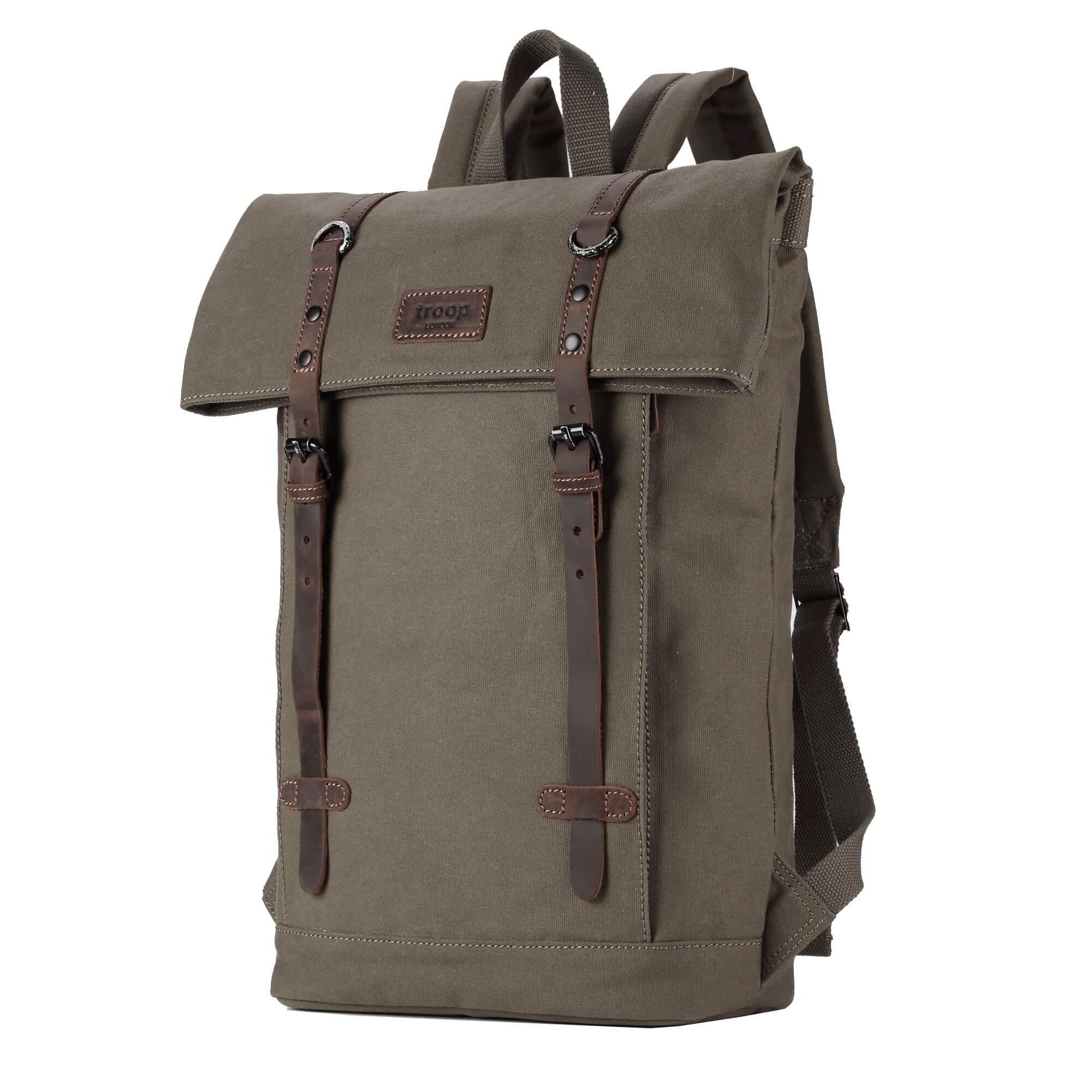 TRP0425 Troop London Heritage Canvas 15 Inch Laptop Backpack - Waterproof Smart Casual Daypack with Foldable Top for Work, School & Travel | Durable Business & College Backpack