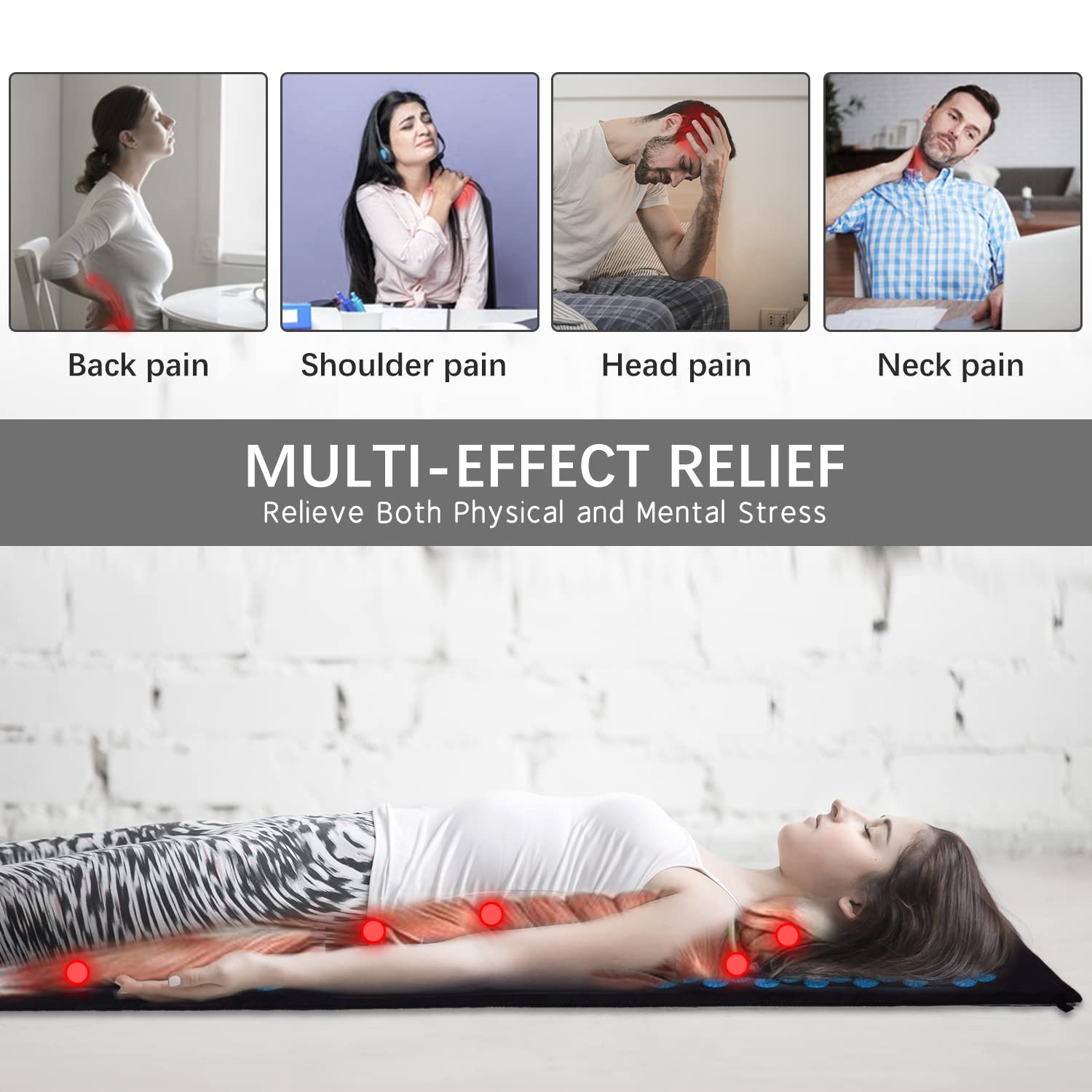 Extra Long Yoga Acupressure Mat Set - Large Magnetic Massage Mat with Neck Pillow for Back Pain Relief & Relaxation | Perfect for Home Yoga, Meditation, and Stress Relief (Blue)