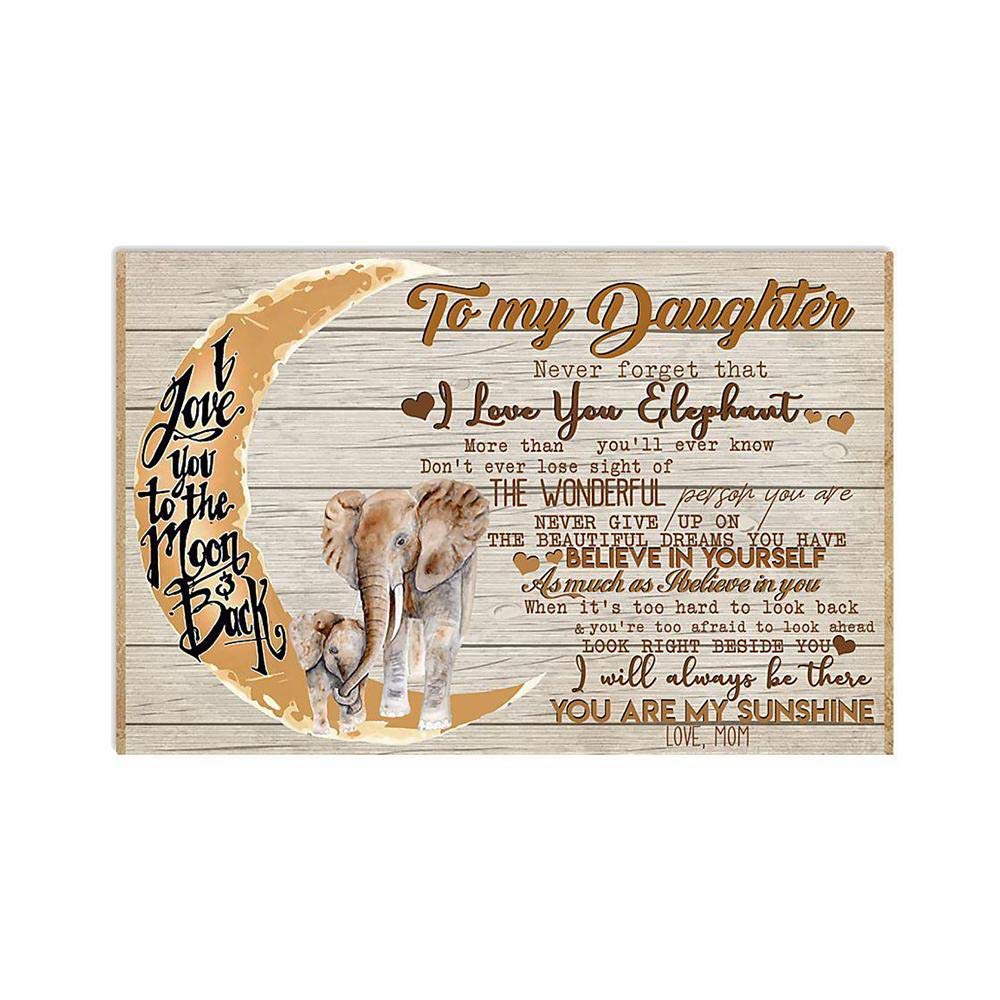Elephant Mom Quotes Canvas Print - 'Never Forget That I Love You' Letter from Mom - 36x24 Inch Wall Art for Daughter, Nursery Decor, Bedroom & Living Room Gift Idea