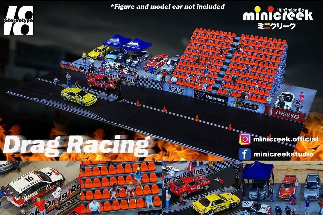 Minicreek Studio 1:64 Scale Drag Racing Scene Diorama Set - Perfect for Model Car Displays & Racing Enthusiasts