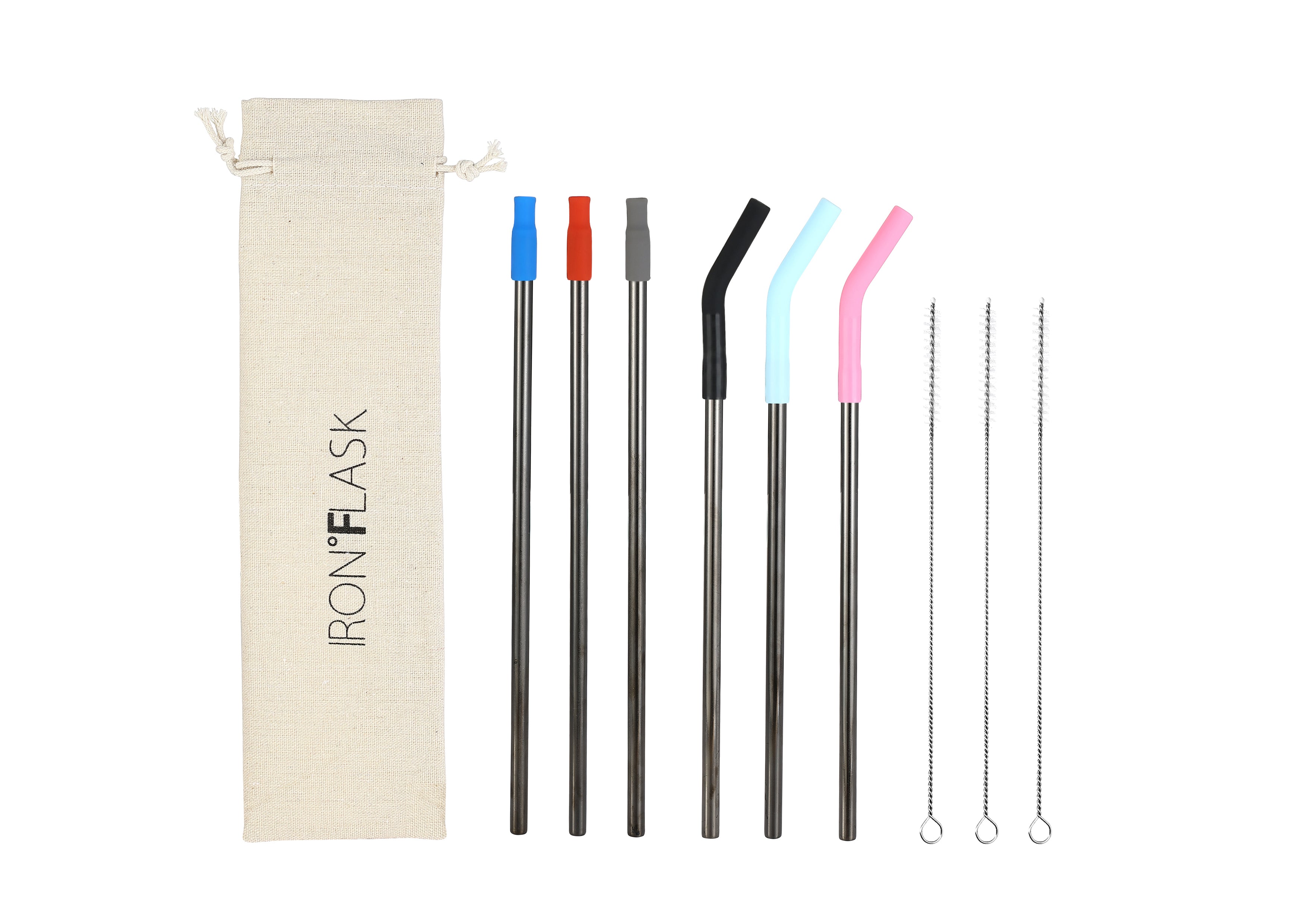 6 Pack Stainless Steel Replacement Straws with Bendable Silicone Tips & 3 Cleaning Brushes | Eco-Friendly Reusable Drinking Straws for Smoothies, Iced Coffee, and Cocktails at Home or On-the-Go
