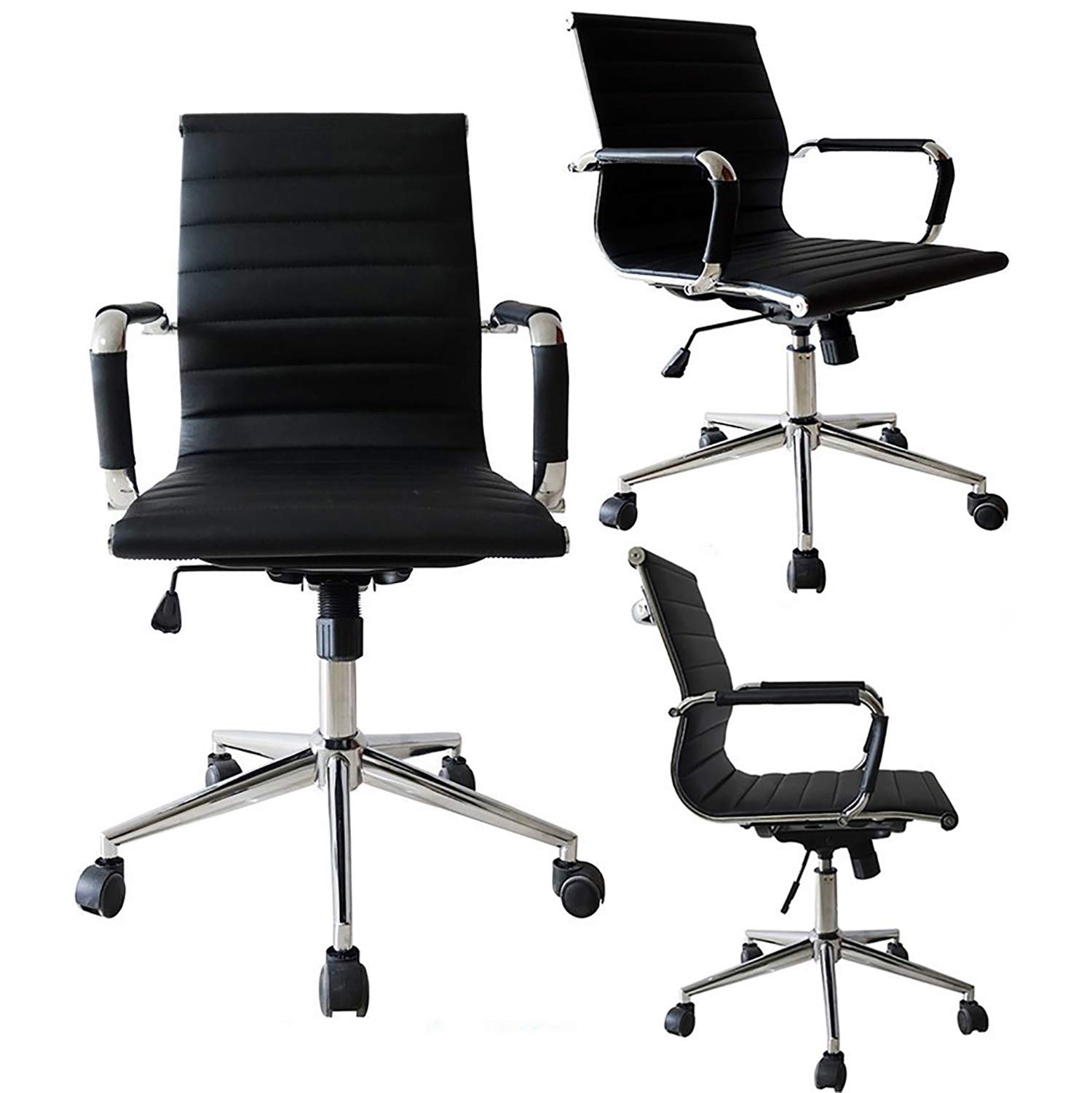 2xhome Black Mid Back Office Chair - Ergonomic Mesh Computer Desk Chair for Home & Office Use - Comfortable Task Chair with Adjustable Height & Swivel Base