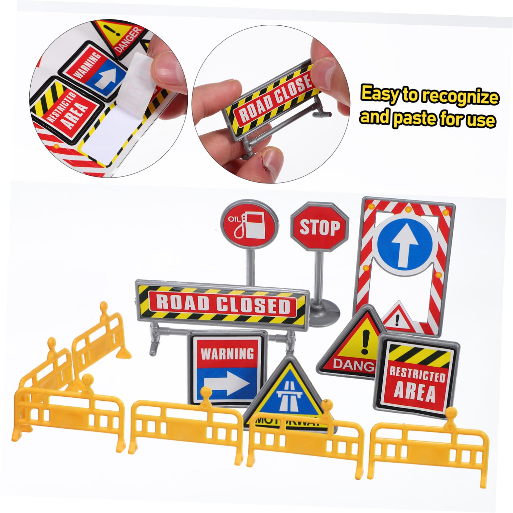 Kids Mini Traffic Toys Set - Mini Road Cones, Road Signs, Traffic Signal Light, Street Sign with Sound & Light, Plastic Educational Toys for Indoor & Outdoor Play