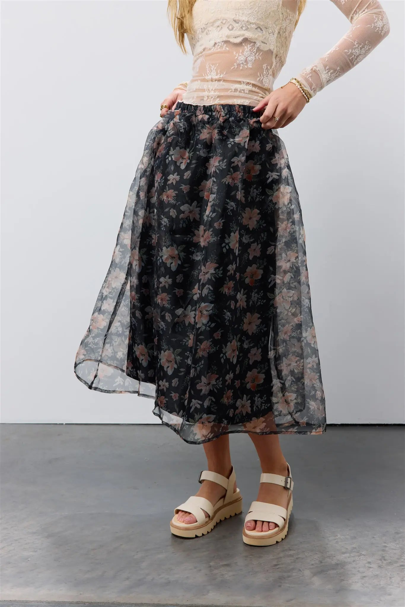 Elegant Floral Organza Skirt for Women - Summer Boho Maxi Skirt with High Waist & Side Slit - Perfect for Beach, Wedding, Party & Vacation Outfits