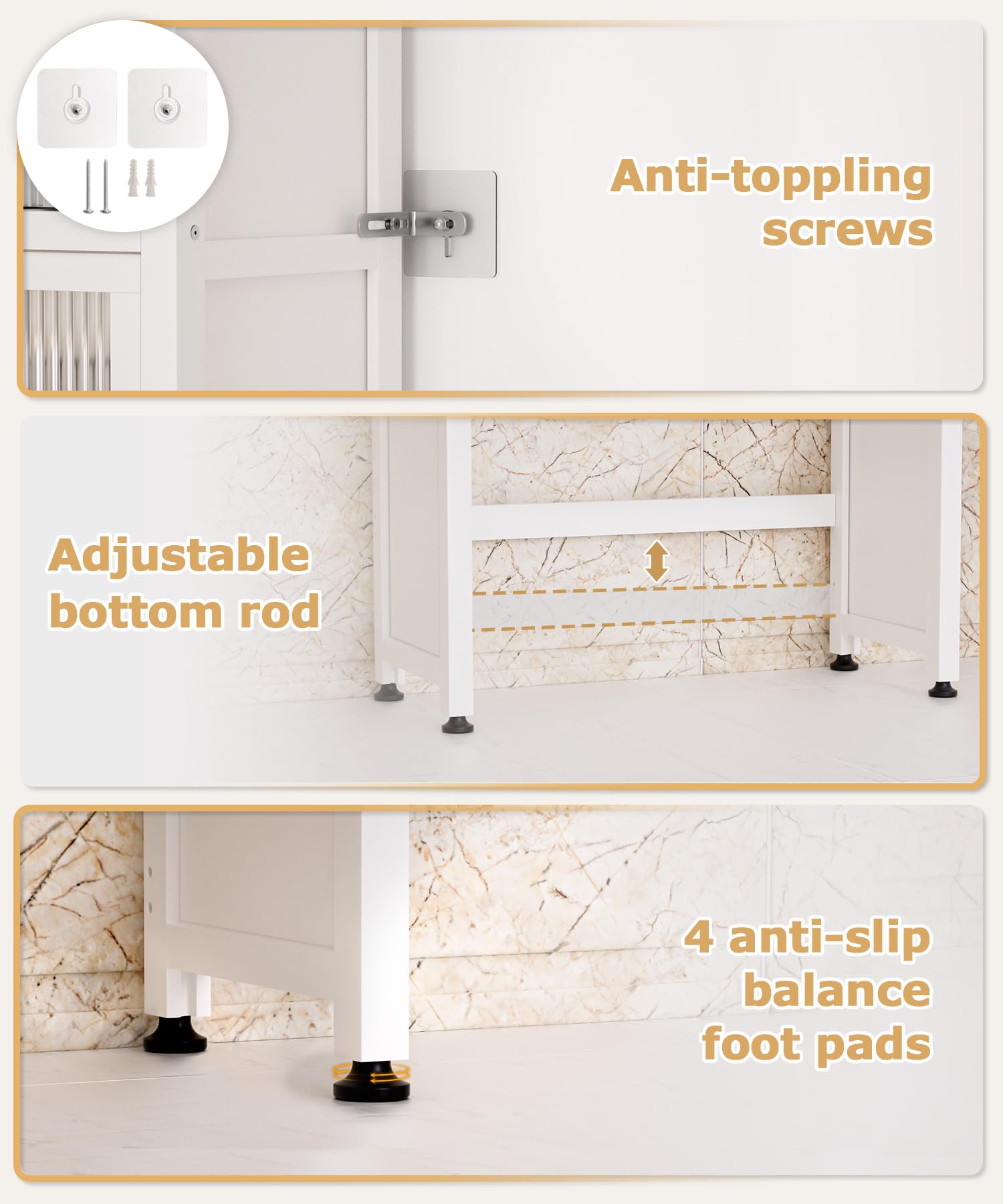 Over The Toilet Storage Cabinet with Drawer & Flip Door - Bamboo Bathroom Organizer Shelf | Anti-Tip Design, Waterproof Feet | Freestanding Space Saver for WC (White) - Perfect for Small Bathrooms & Apartment Storage Solutions