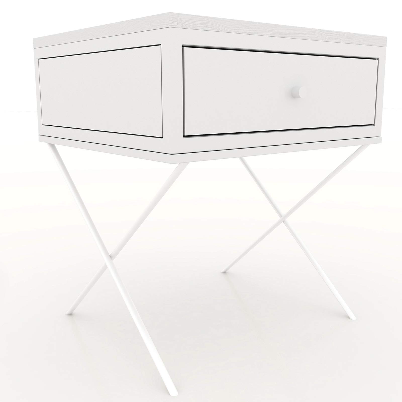 Nordic Minimalist Iron Art Bedside Table - White Nightstand with Storage Shelf for Bedroom, Living Room & Office Organization