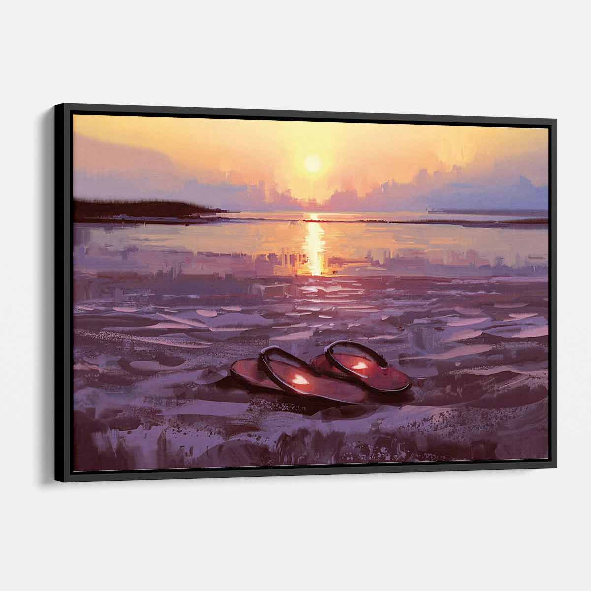 Purple Flip Flops Sunset Wall Art Canvas Print - Beach Decor for Living Room, Bedroom & Bathroom - 2688
