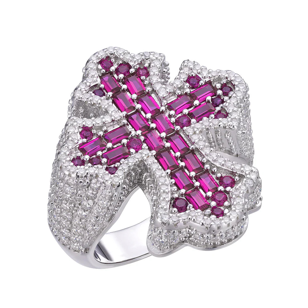Moissanite Men's Cross Ring with Red Stone - 925 Sterling Silver Jewelry for Gifts, Weddings & Everyday Wear