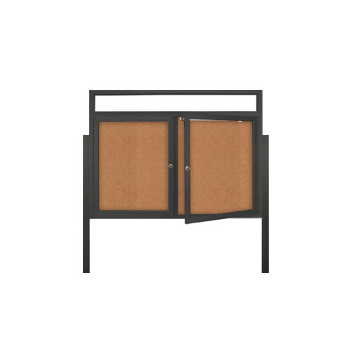 2-3 Door Outdoor Enclosed LED Bulletin Board with Message Header - Radius Edge Metal Cabinet on Posts | 35+ Sizes for Schools, Offices & Public Spaces | Weatherproof Notice Board for Announcements & Displays