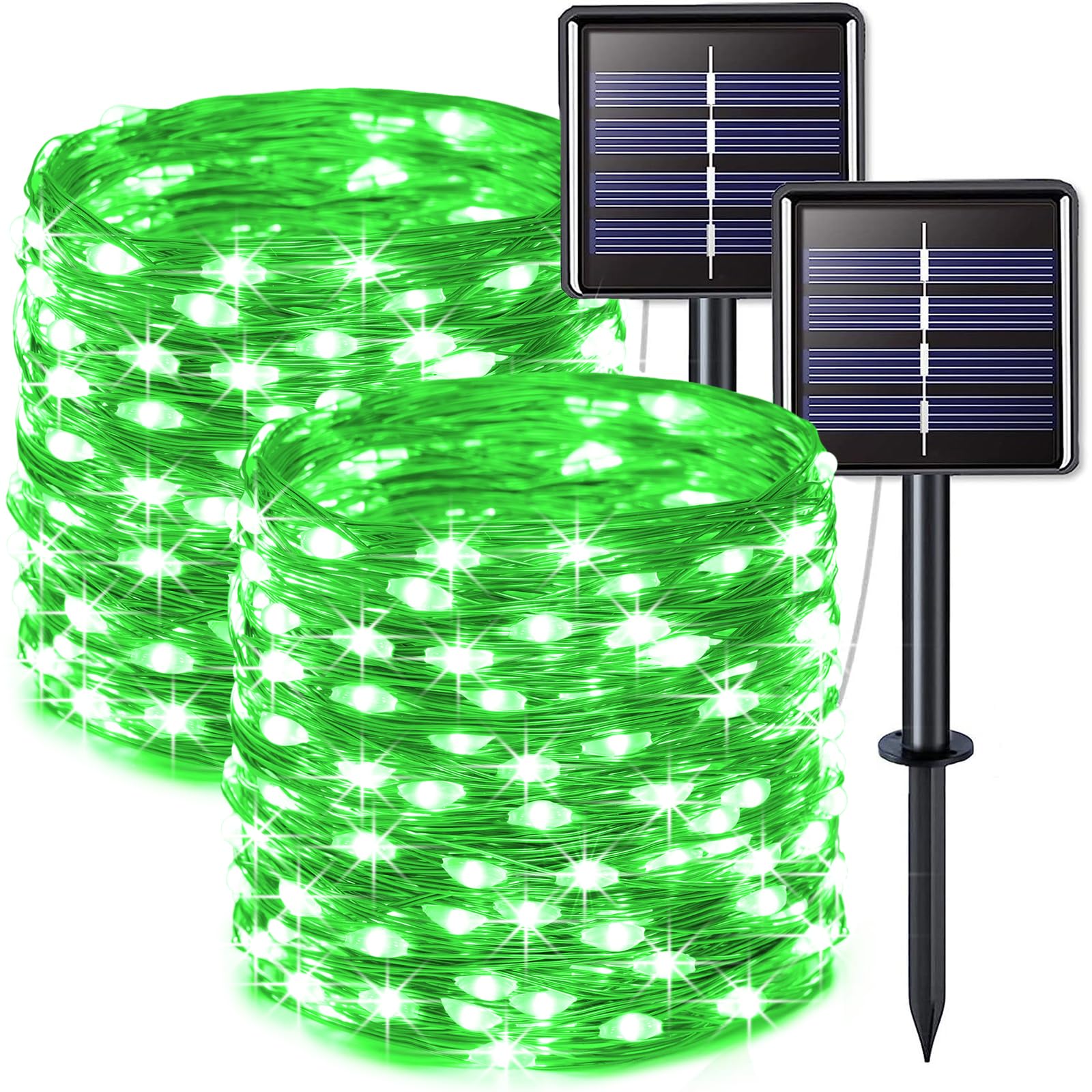 JMEXSUSS 2 Pack 33ft 100 LED Solar Fairy Lights - Waterproof Outdoor String Lights for Garden, Patio, Tree Decor - St Patrick's Day Party Decorations - Perfect for Backyard, Wedding, Holiday & Landscape Lighting