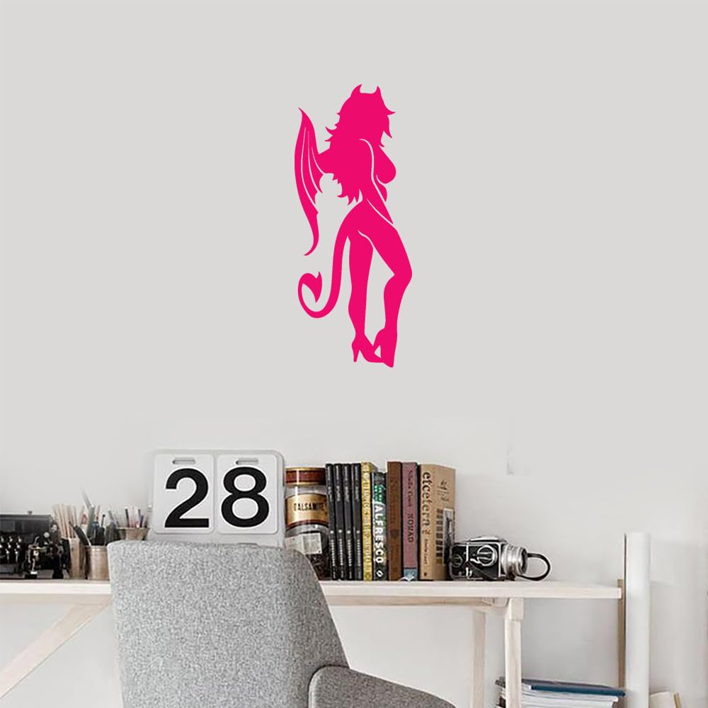 Premium Waterproof Vinyl Decal Stickers Set of 2 - Sexy Devil Girl Design for Laptop, Phone, Helmet, Car, Mug & Wall Decor | Cute Pink Aesthetic Stickers for Teens Room, Water Bottle, Skateboard & DIY Projects